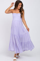 Lavender Strapless Smocked Tiered Maternity Maxi Dress