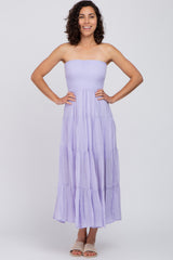 Lavender Strapless Smocked Tiered Maternity Maxi Dress