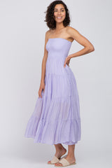 Lavender Strapless Smocked Tiered Maxi Dress