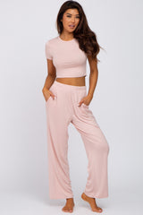 Light Pink Crop Top Maternity Lounge Set