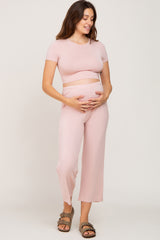 Light Pink Crop Top Maternity Lounge Set