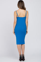 Royal Blue Ribbed Button Maternity Midi Dress