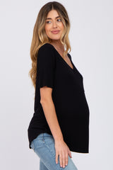 Black Pocket Front Curved Hem Maternity Top