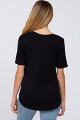 Black Pocket Front Curved Hem Maternity Top