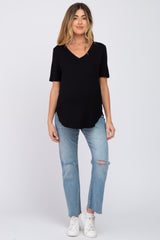 Black Pocket Front Curved Hem Maternity Top