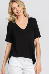 Black Pocket Front Curved Hem Top