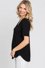 Black Pocket Front Curved Hem Top