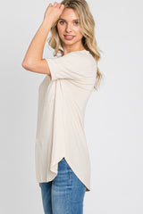 Beige Pocket Front Curved Hem Top