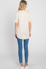 Beige Pocket Front Curved Hem Top