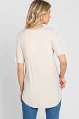 Beige Pocket Front Curved Hem Top