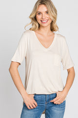 Beige Pocket Front Curved Hem Top