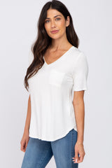 Ivory Pocket Front Curved Hem Top