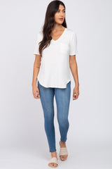 Ivory Pocket Front Curved Hem Top