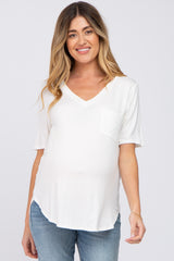 Ivory Pocket Front Curved Hem Maternity Top