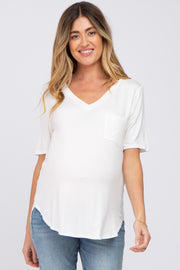 Ivory Pocket Front Curved Hem Maternity Top