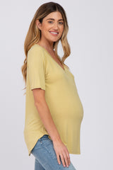 Yellow Pocket Front Curved Hem Maternity Top