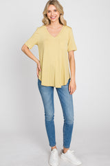 Yellow Pocket Front Curved Hem Top