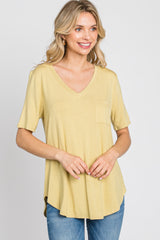 Yellow Pocket Front Curved Hem Top