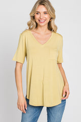 Yellow Pocket Front Curved Hem Top