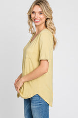 Yellow Pocket Front Curved Hem Top