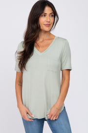 Light Olive Pocket Front Curved Hem Top