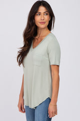 Light Olive Pocket Front Curved Hem Top