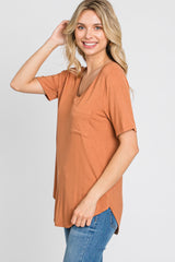 Camel Pocket Front Curved Hem Top