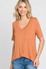 Camel Pocket Front Curved Hem Top