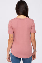 Mauve Pocket Front Curved Hem Top