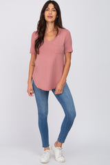 Mauve Pocket Front Curved Hem Top