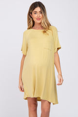 Yellow Front Pocket Raglan Maternity Dress