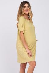 Yellow Front Pocket Raglan Maternity Dress