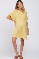 Yellow Front Pocket Raglan Maternity Dress