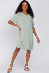 Light Olive Front Pocket Raglan Maternity Dress