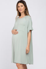 Light Olive Front Pocket Raglan Maternity Dress