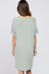 Light Olive Front Pocket Raglan Maternity Dress