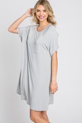 Light Grey Front Pocket Raglan Dress