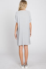 Light Grey Front Pocket Raglan Dress