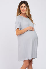 Light Grey Front Pocket Raglan Maternity Dress