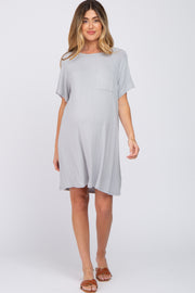 Light Grey Front Pocket Raglan Maternity Dress