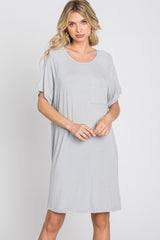 Light Grey Front Pocket Raglan Maternity Dress