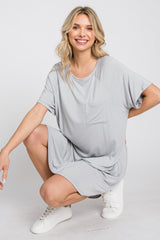 Light Grey Front Pocket Raglan Dress