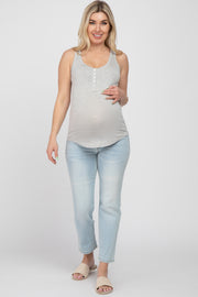 Heather Grey Striped Racerback Maternity Tank Top