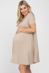 Taupe Basic Maternity Dress