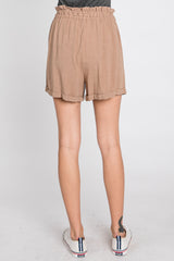 Mocha Linen Smocked Waist Shorts