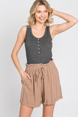 Mocha Linen Smocked Waist Shorts