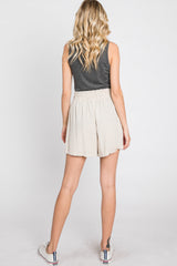 Beige Linen Smocked Waist Shorts