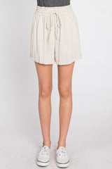 Beige Linen Smocked Waist Shorts