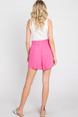 Pink Linen Smocked Waist Shorts