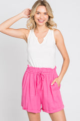 Pink Linen Smocked Waist Shorts